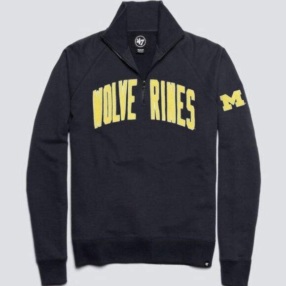 47 Brand Michigan Wolverines Navy Blue 1/2 Zip Pullover Sweatshirt. Medium. - Picture 1 of 11